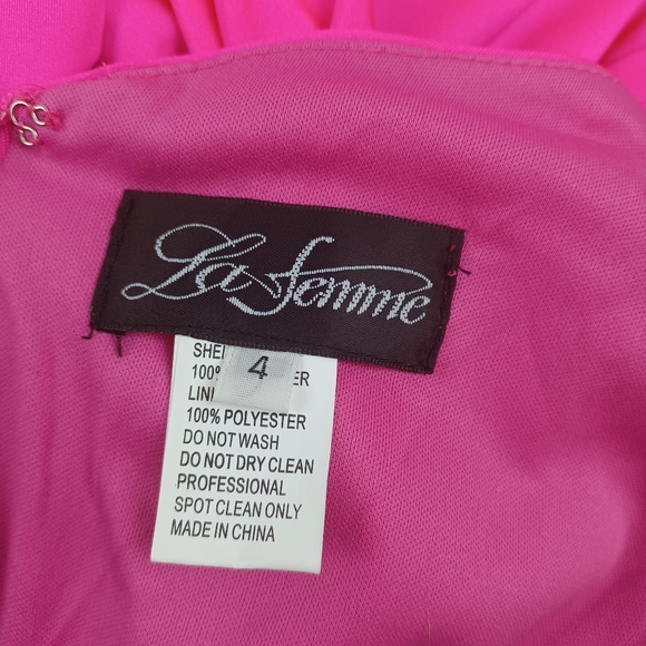 La Femme Strappy Back Jersey Gown SZ 4 Women Hot Pink Deep V Neck Wedding Guest - Picture 7 of 14